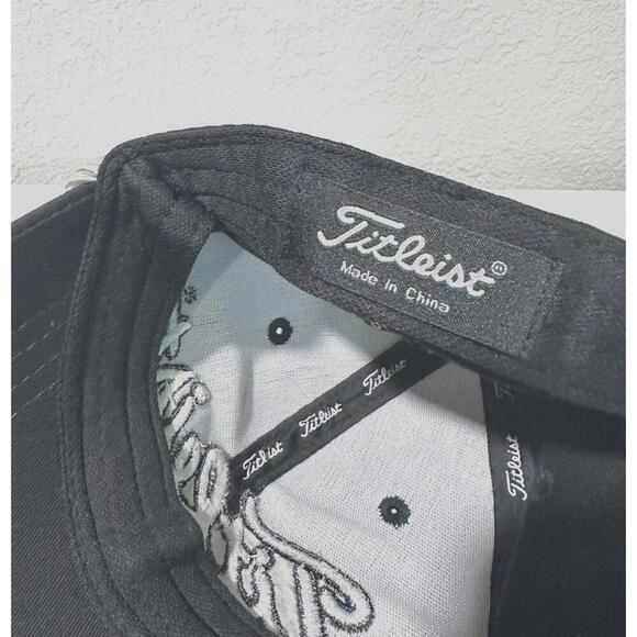 Fitleist Mens Golf Hat Adjustable Strap Black White Corded Embroidered One Size - Picture 4 of 10